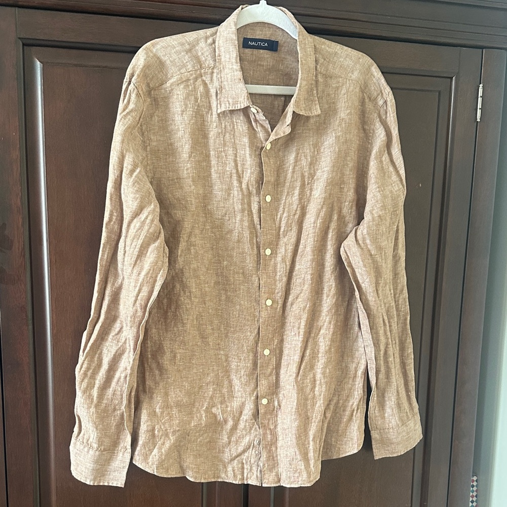 Nautica Men's Casual Tan Button Down Shirt